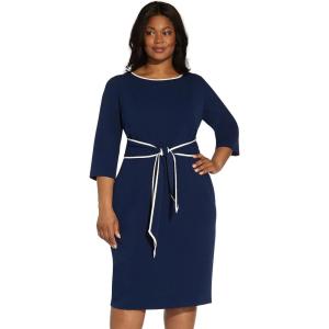 Adrianna Papell Tipped Crepe Tie Dress(Navy Sateen/Ivory)