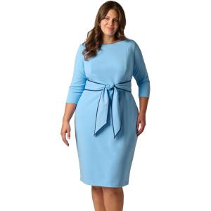 Adrianna Papell Tipped Crepe Tie Dress(Waterfall/Navy Sateen)