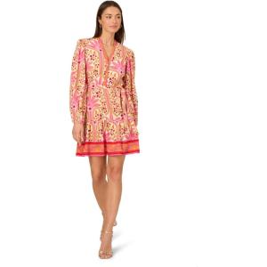 Adrianna Papell Women’s Printed Flounce Dress(Pink Multi)