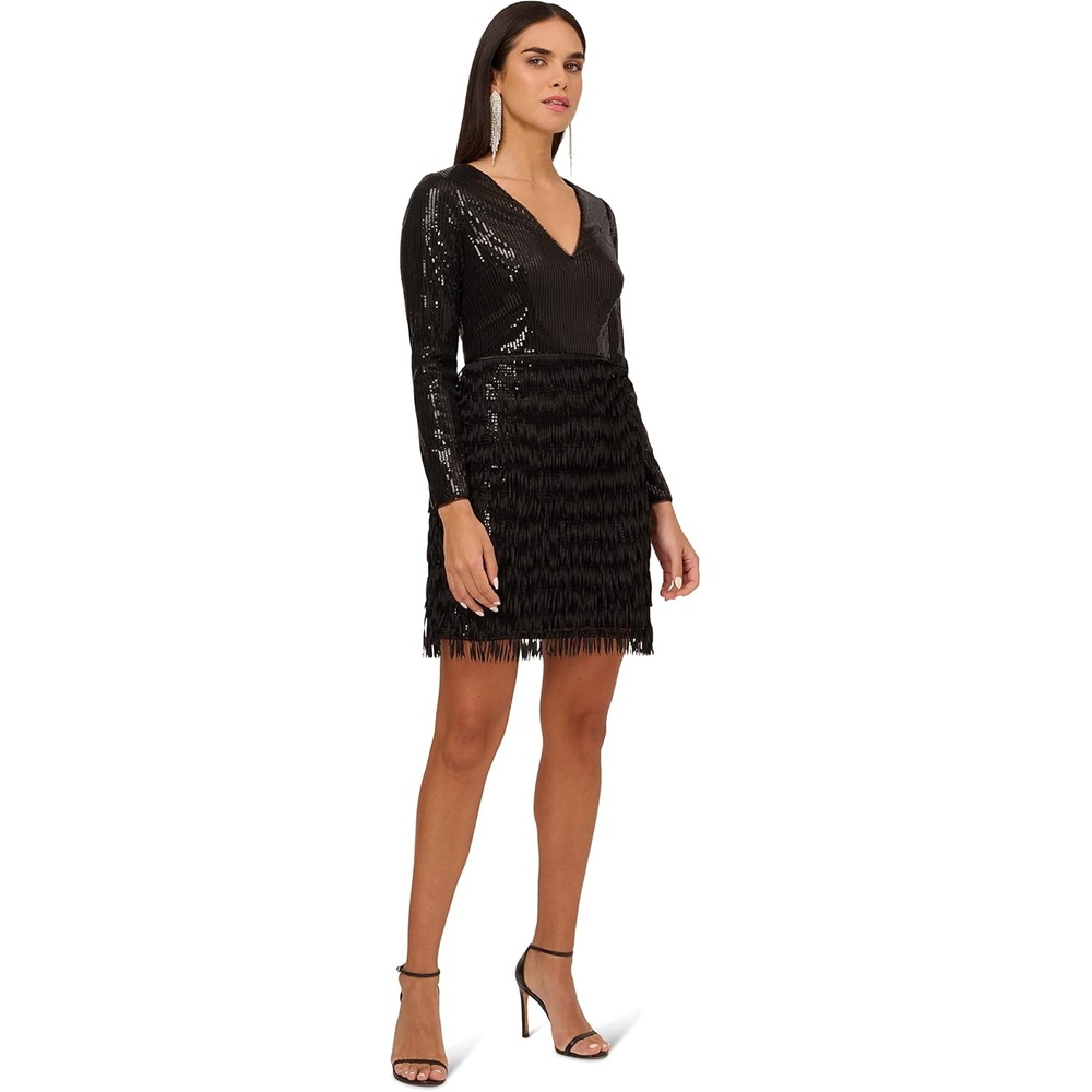 image:imageAidan Mattox Womens Sequin Fringe Cocktail DressBlack