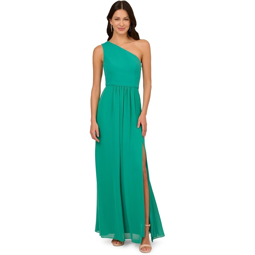 image:imageAdrianna Papell One Shoulder Chiffon GownBotanic Green