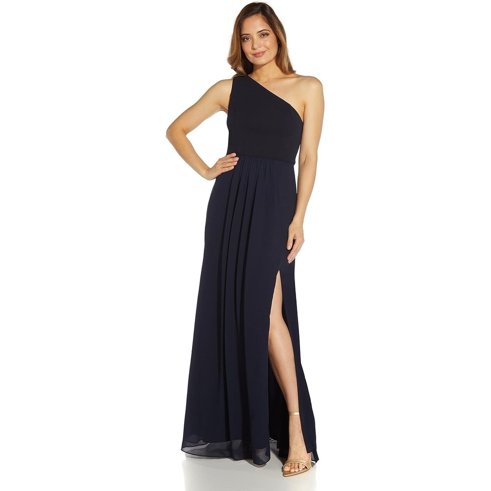 image:imageAdrianna Papell One Shoulder Chiffon GownMidnight