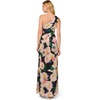 Adrianna Papell One Shoulder Chiffon Gown(Black/Blush Multi)