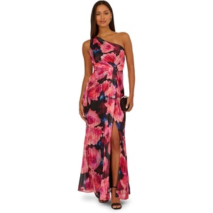 Adrianna Papell One Shoulder Chiffon Gown(Black/Berry)