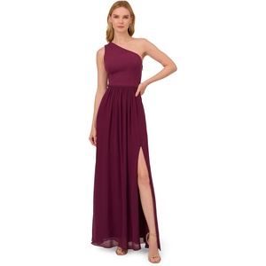 Adrianna Papell One Shoulder Chiffon Gown(Cassis)