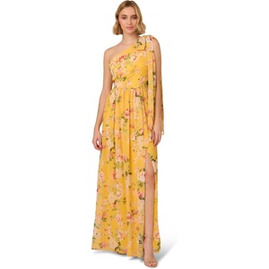 Adrianna Papell One Shoulder Chiffon Gown(Yellow Multi)